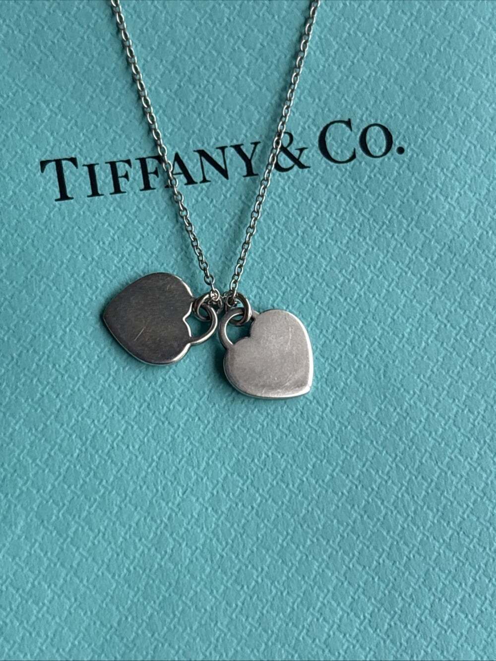 Tiffany & Co. Return to Tiffany Pink Peach Mini Double Heart Tag Necklace 16" - Picture 2 of 12